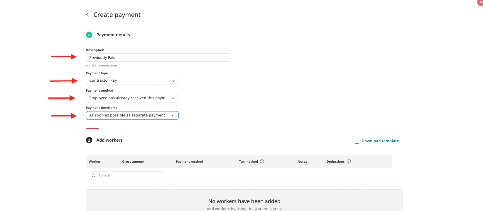 Upload Previously Paid Payment for Contractor