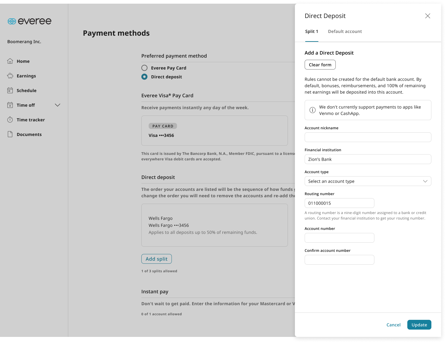 How to delete or update your direct deposit account information