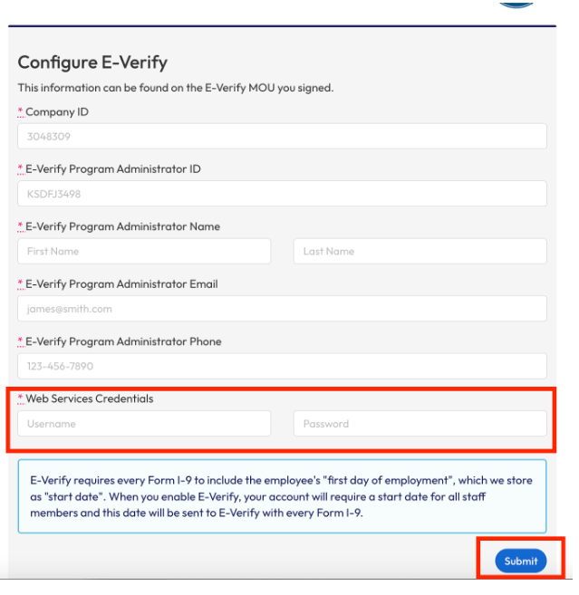 Integrating a NEW E-Verify Web Services Enabled Account in Onboarding+